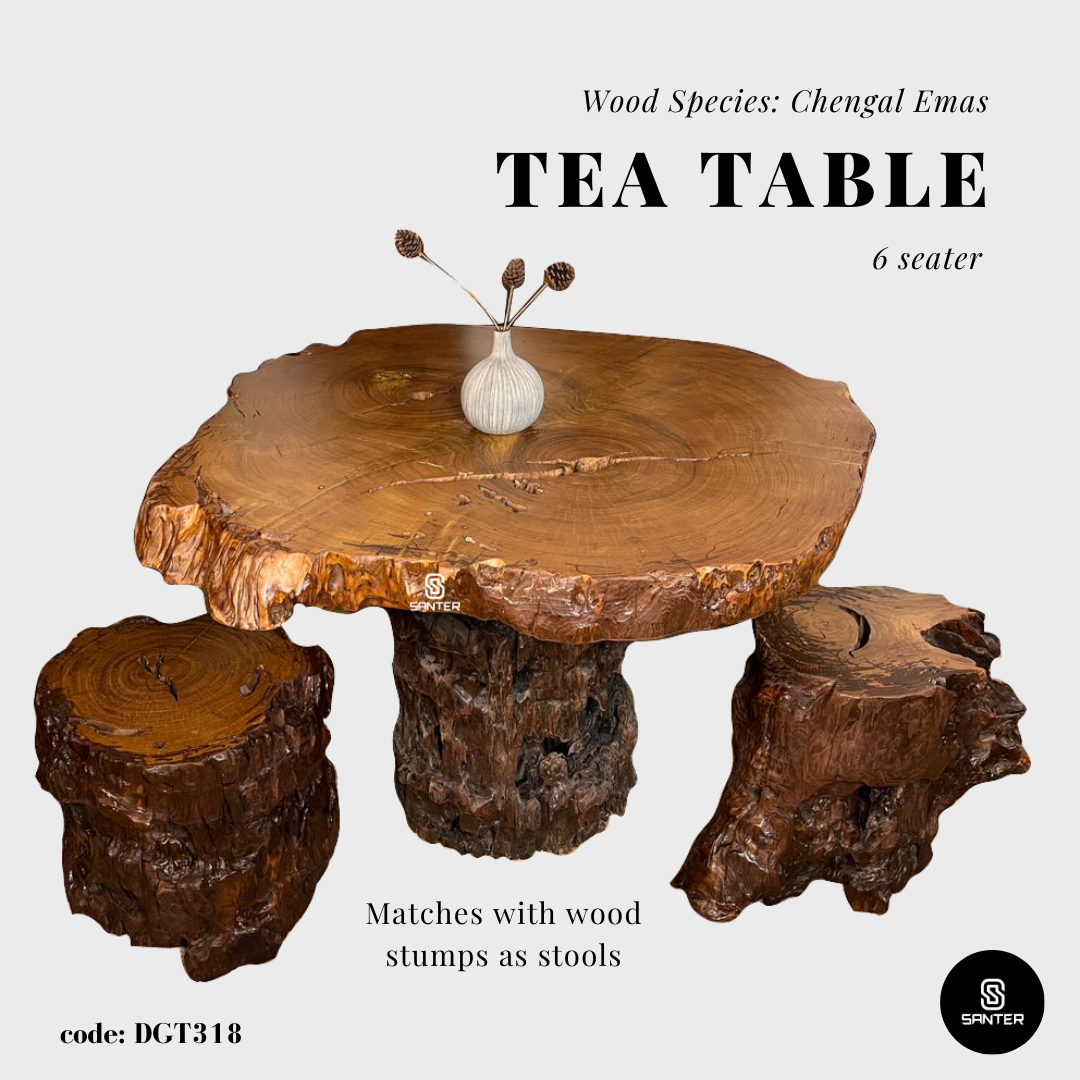 DGT318. Chengal Emas Rustic Solid Wood Round Dining Table / Tea Table (4 to 6 seater)