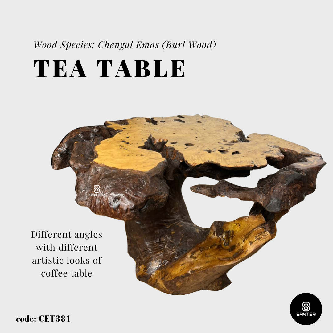 CET381. Chengal Emas Solid Wood Coffee Table/ Tea Table (Burl Wood)