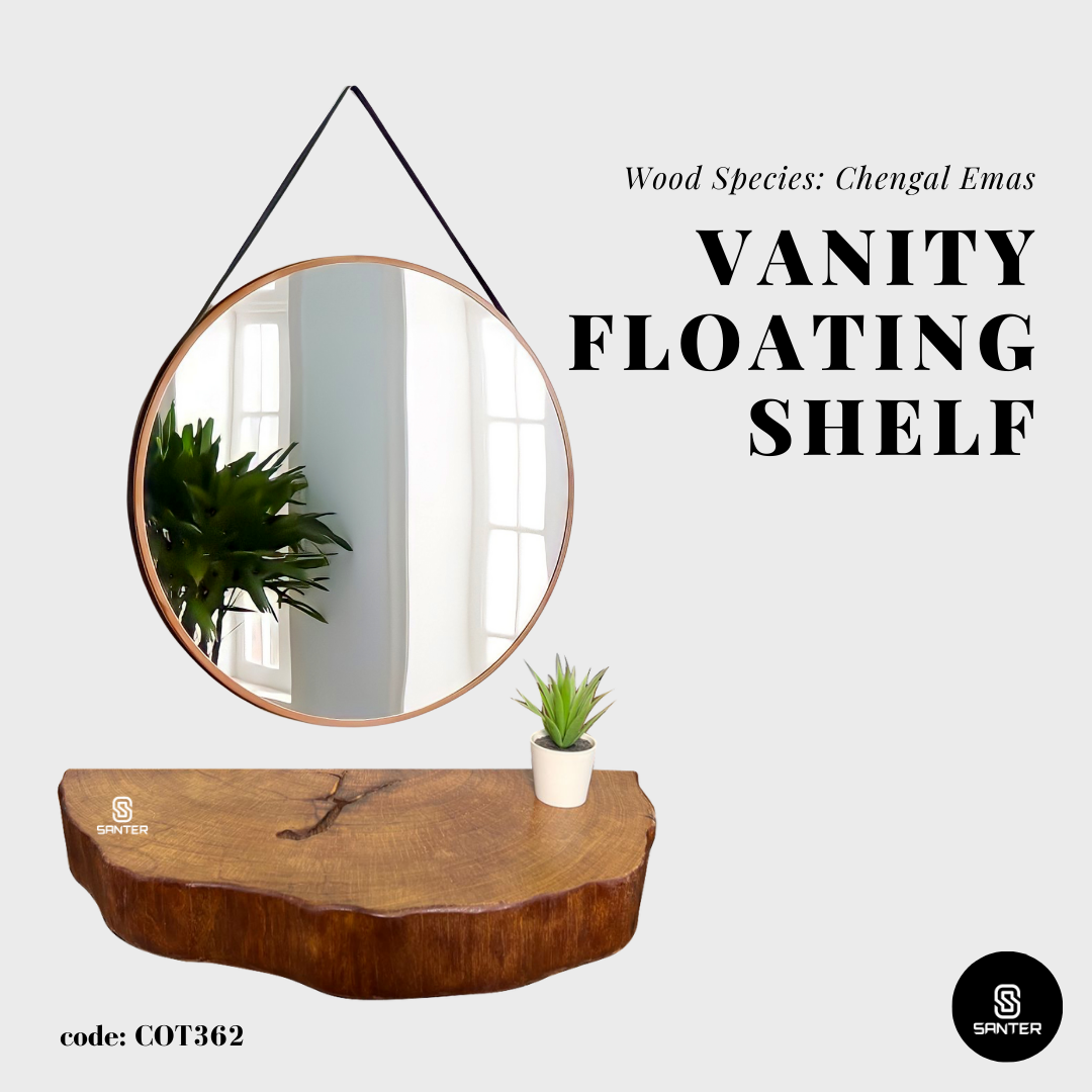 COT362. Chengal Emas Solid Wood Floating Wall Shelf / Decorative Tray