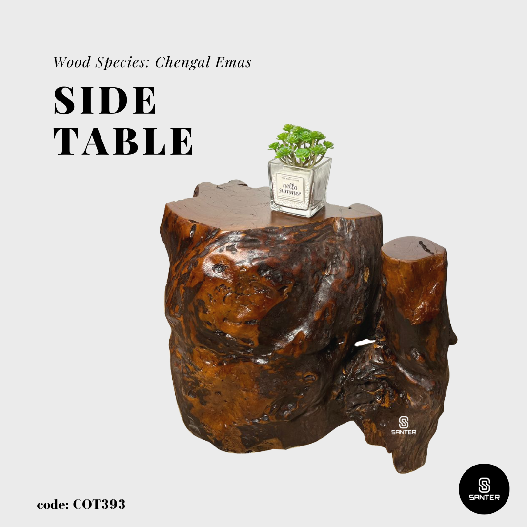 COT393. Chengal Emas Rustic Wood Pedestal/ Stump/ Side Table