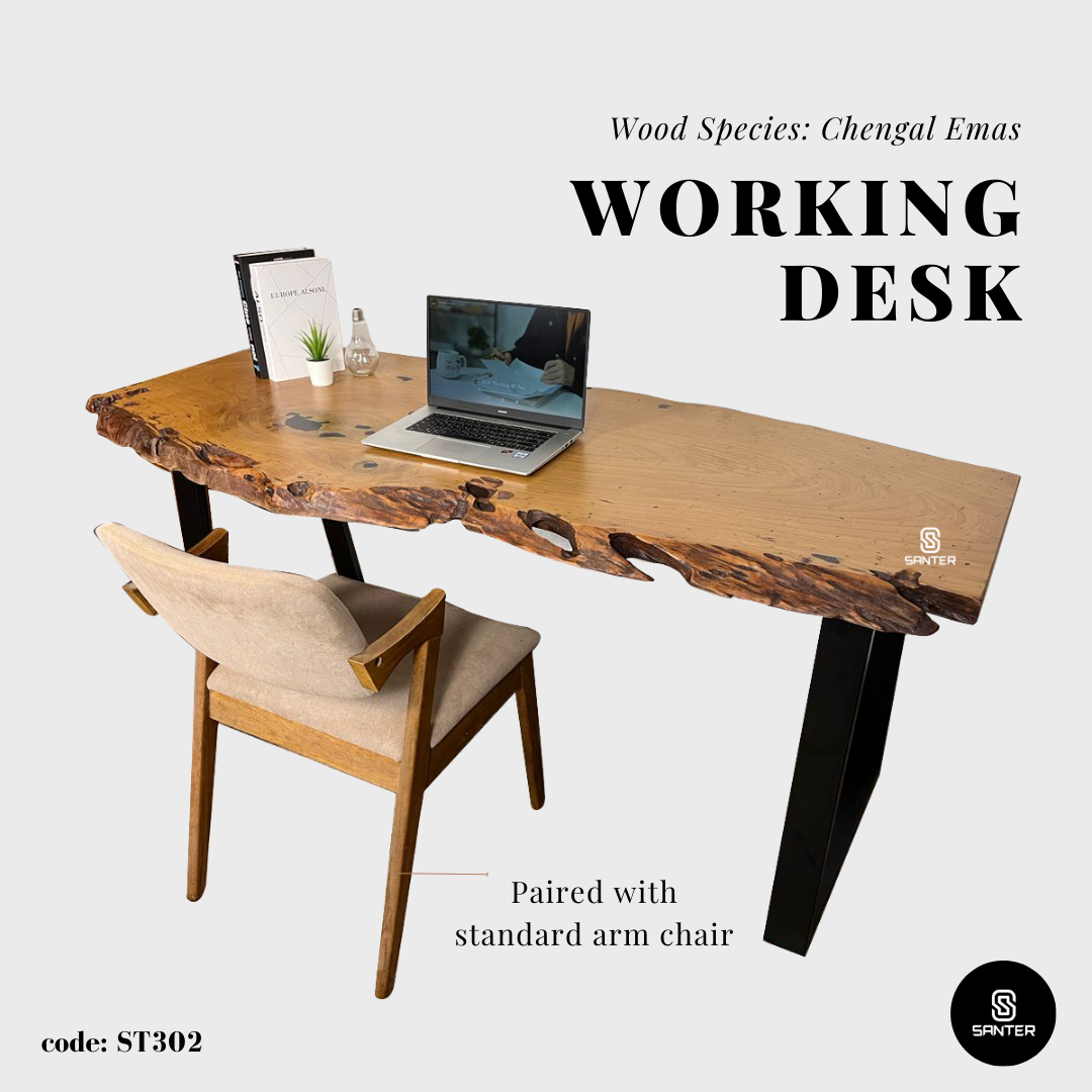ST302. Chengal Emas Solid Wood Rustic Office Table/ Study Table/ Tea Table