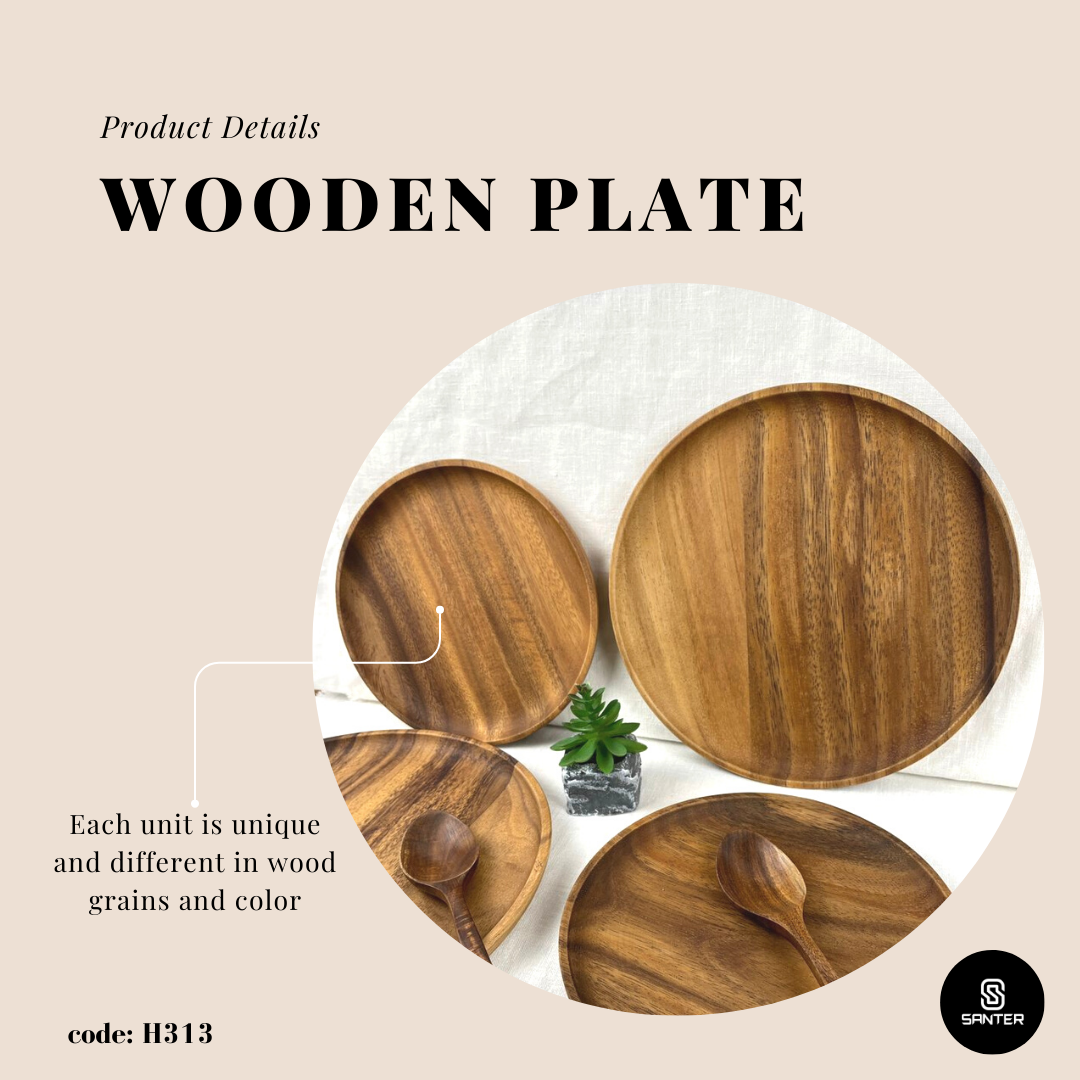H313. Acacia Wood Round Wooden Plate