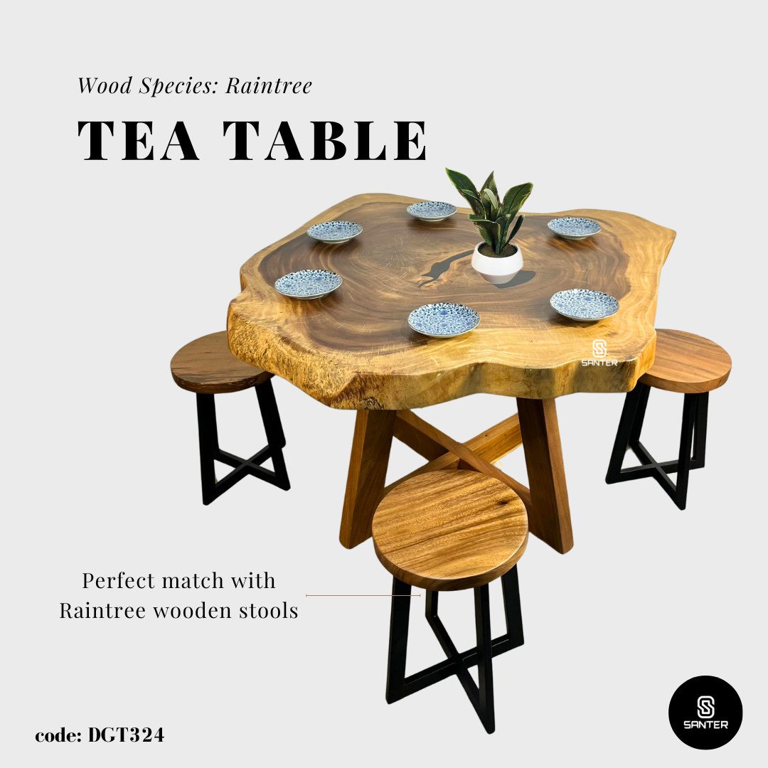 DGT324. Raintree Solid Wood Dining Table / Tea Table / 6 Seater Wooden Table