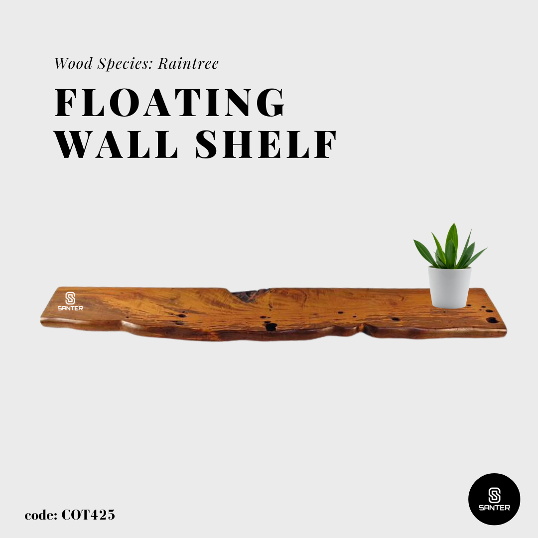 COT425. Chengal Emas Solid Wood Rustic Live Edge Floating Wall Shelf / Hanging Wall Shelf