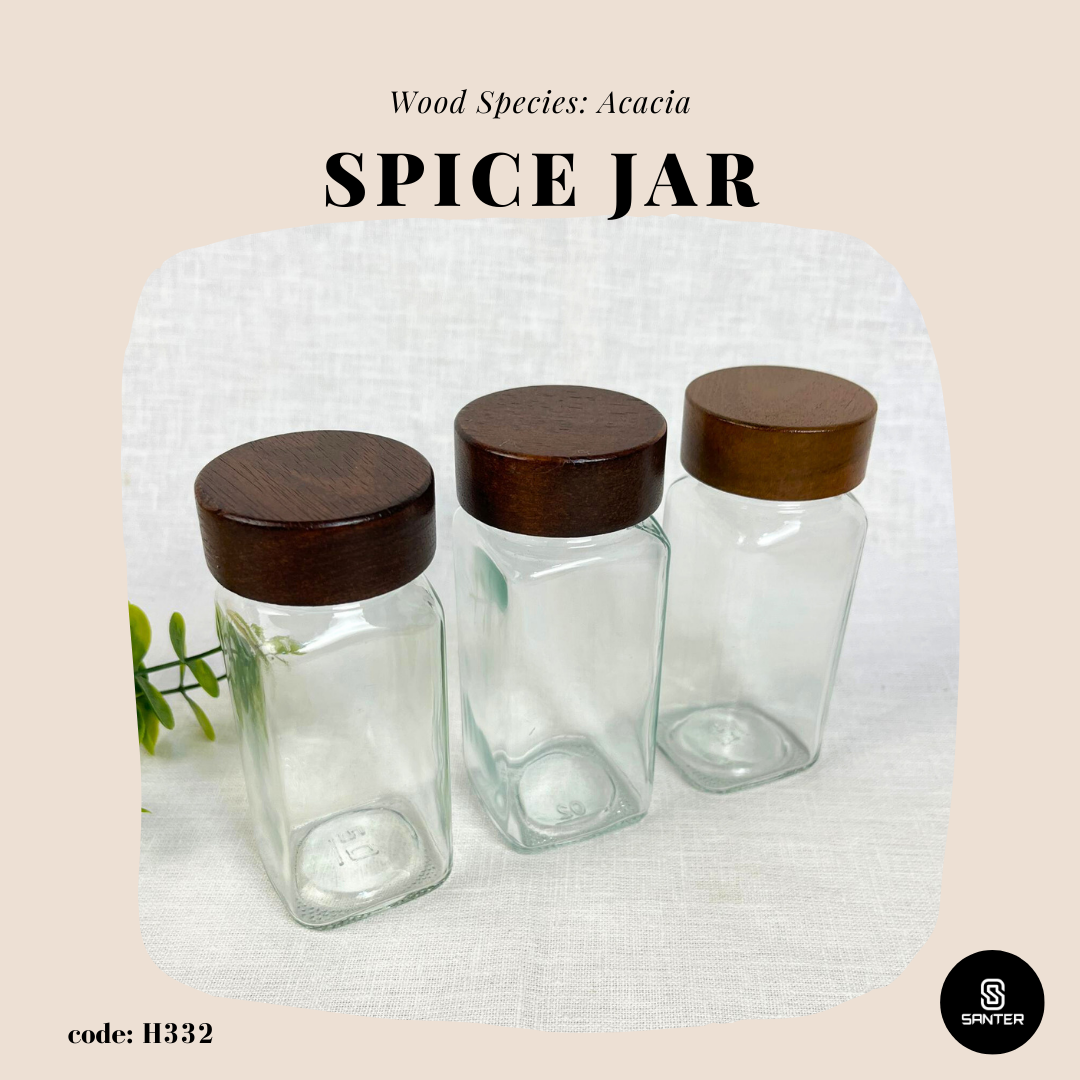 H332. Acacia Wood Wooden Lid Spice Glass Jar / Seasoning Glass Jar / Shaker / Storage / Seasoning Container