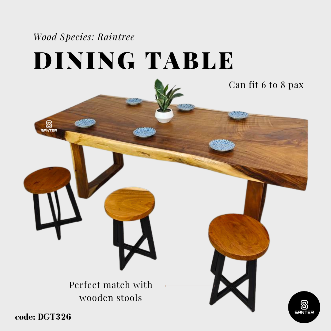 DGT326. Raintree Solid Wood Dining Table/ Meeting Table/ Working Desk/ Tea Table/ 6-8 Seater Wooden Table