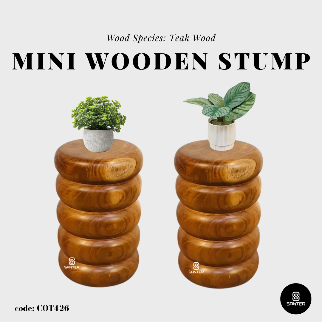 COT426. Teak Wood Artistic Pedestal/ Wooden Pedestal/ Wooden Decor / Mini Wooden Stump / Mini Wooden Stool / Plant Stool