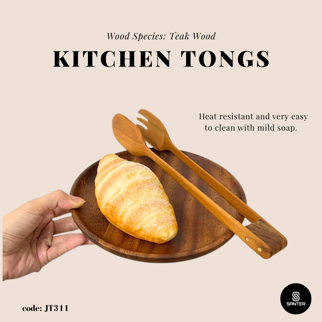 JT311. Teak Wood Wooden Food Tongs / Kitchen Cooking Tool / Wooden Clip Tongs