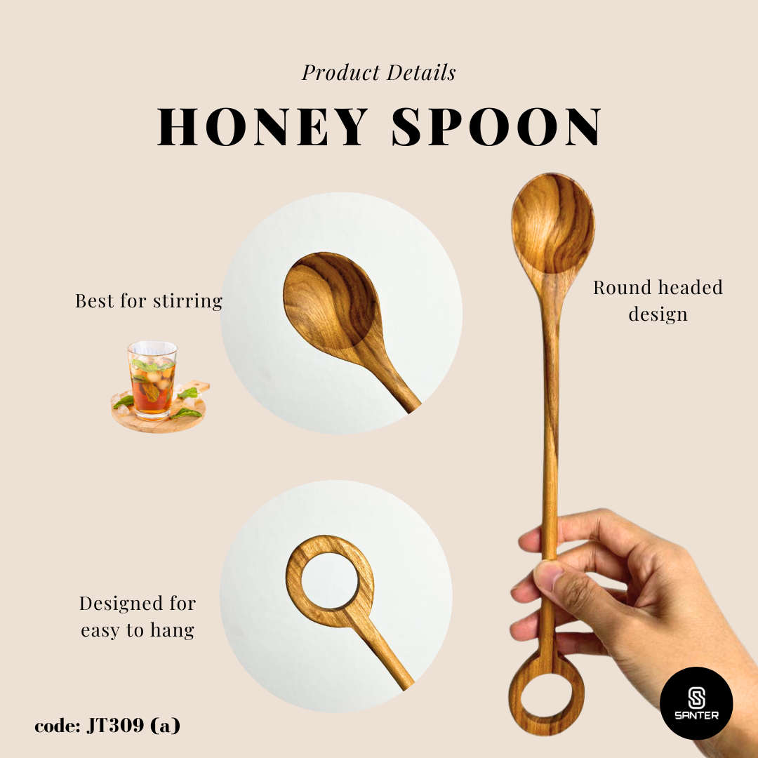 JT309. Teak Wood Honey Spoon/ Honey Dipper/ Honey Stirrer/ Honey Stick/ Honey Wand/ Honey Dripper