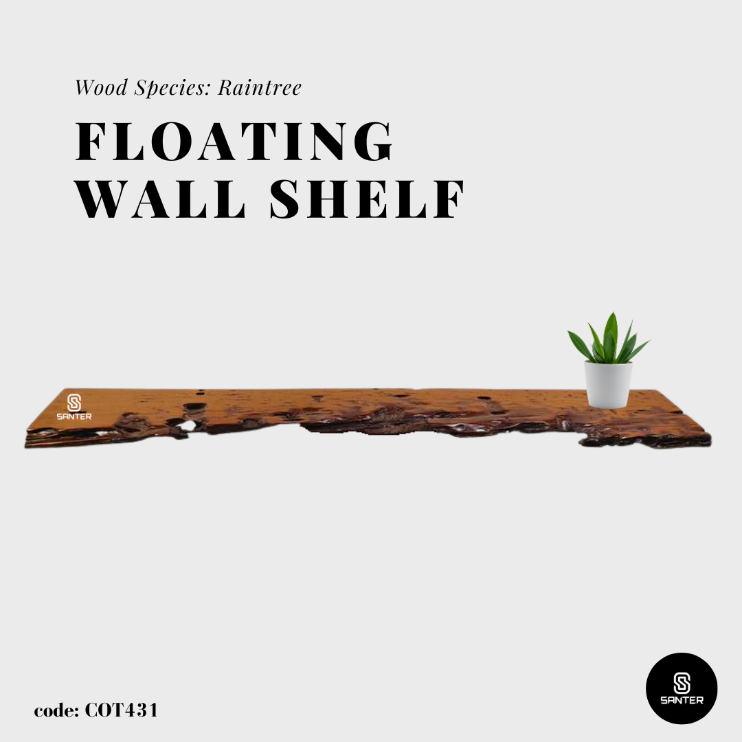 COT431. Chengal Emas Solid Wood Rustic Live Edge Floating Wall Shelf / Hanging Wall Shelf