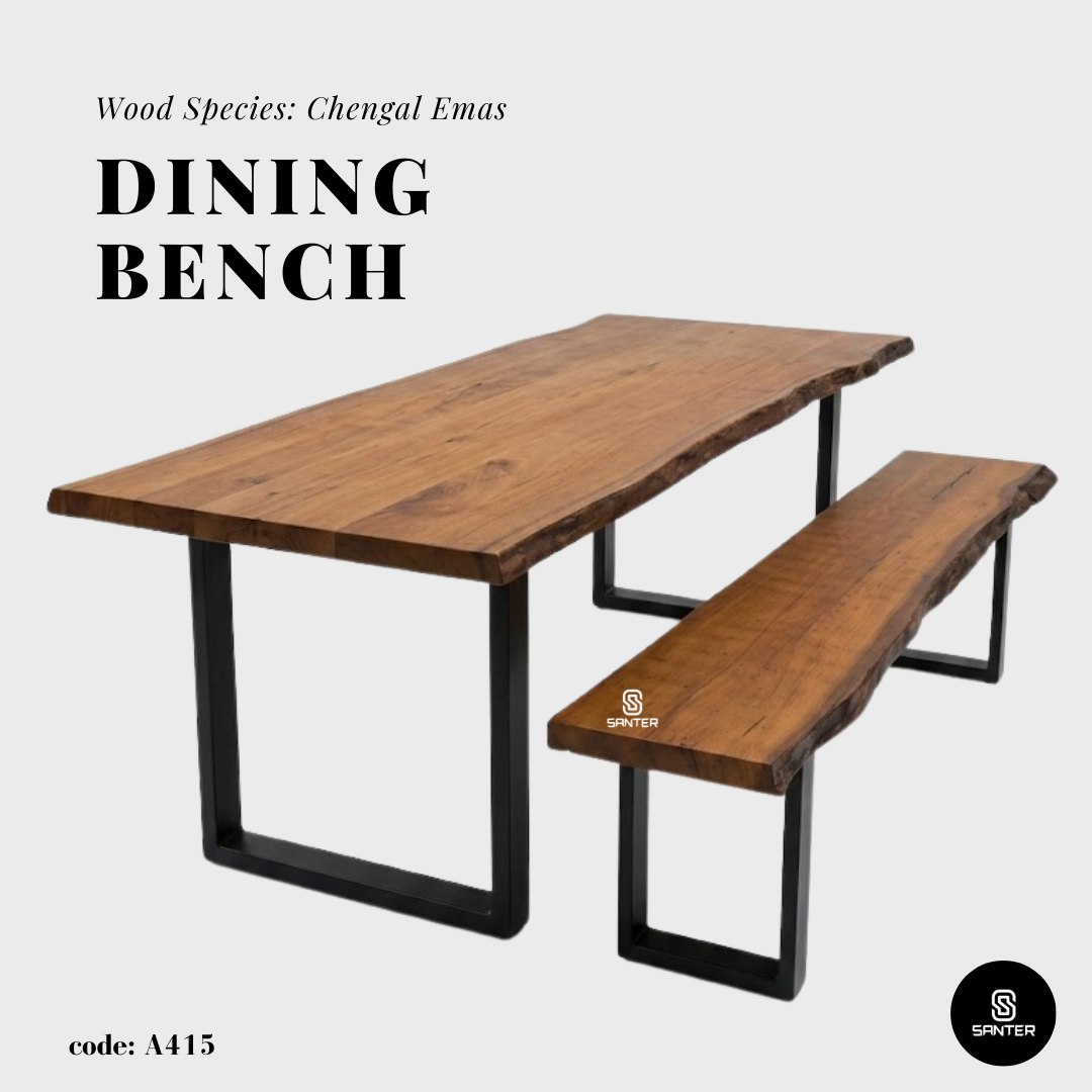 A415. Chengal Emas Solid Wood Rustic Bench / Dining Bench / TV Console / Wooden Bench / Shoe Bench