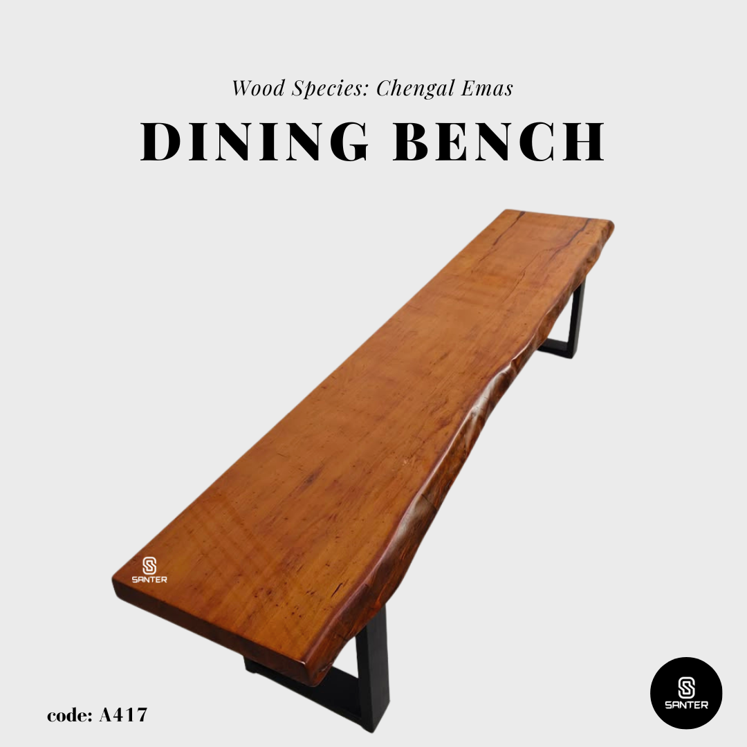 A417. Chengal Emas Solid Wood Rustic Bench / Dining Bench / TV Console / Wooden Bench / Shoe Bench