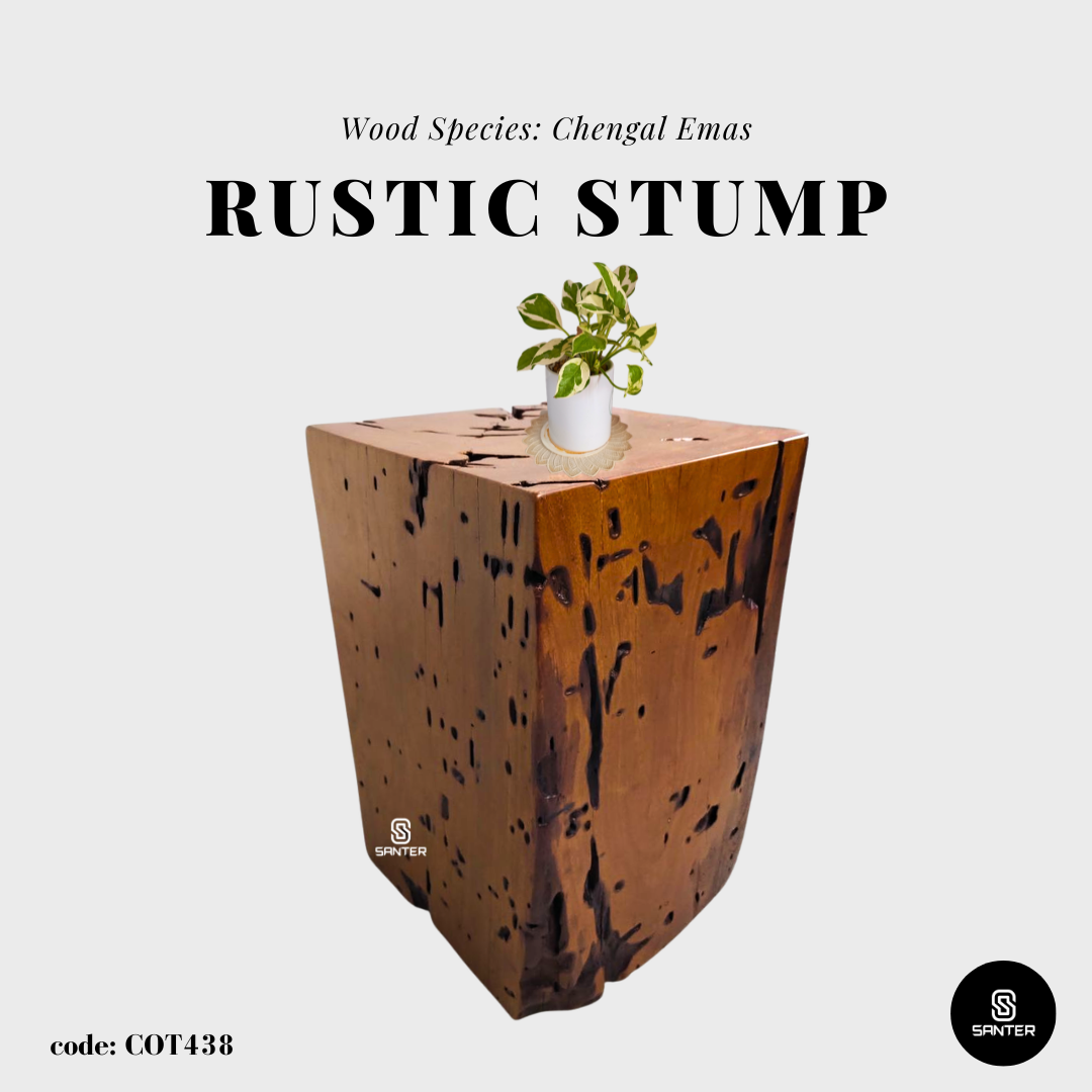 COT438. Chengal Emas Artistic Wood Pedestal/ Stump/ Side Table/ Stool