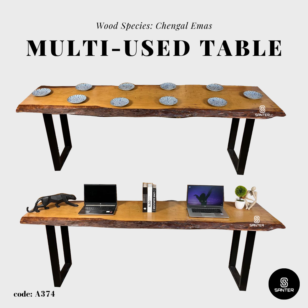 A374. Chengal Emas Solid Wood Study Table/ Working Desk/ Bar Dining Table / Console Table