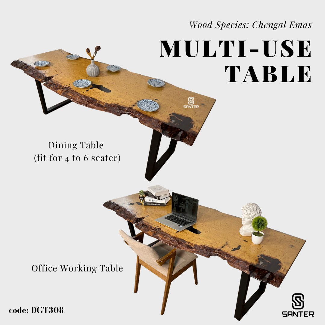 DGT308. Chengal Emas Solid Wood Dining Table / Office Table (4 to 6 seater)
