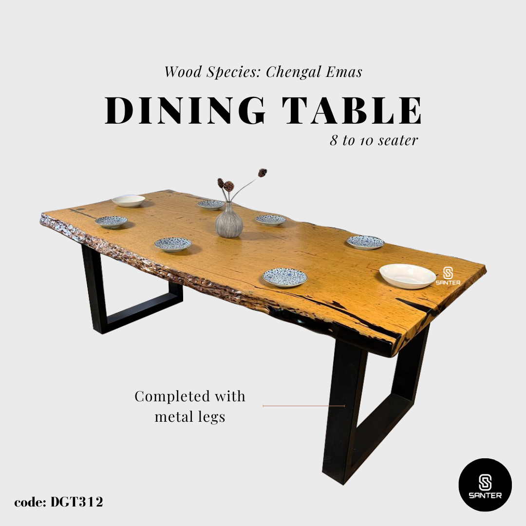 DGT312. Chengal Emas Solid Wood Dining Table/ Meeting Table (8 to 10 seater)
