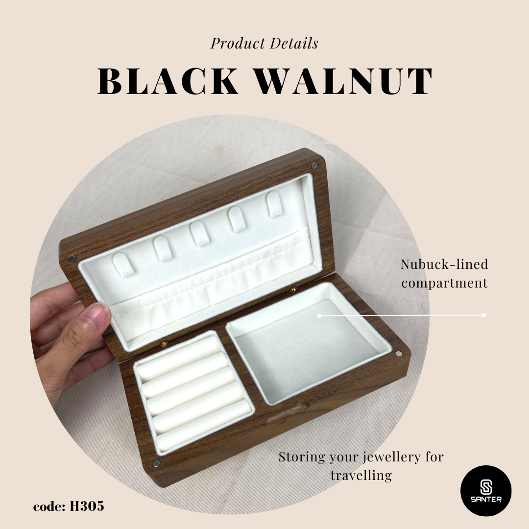 H305. Black Walnut Solid Wood Jewelry Storage Box