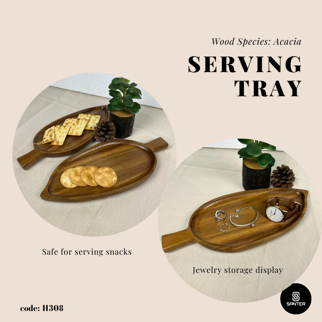 H308. Acacia Wood Serving Tray/ Serving Platter/ Vanity Tray