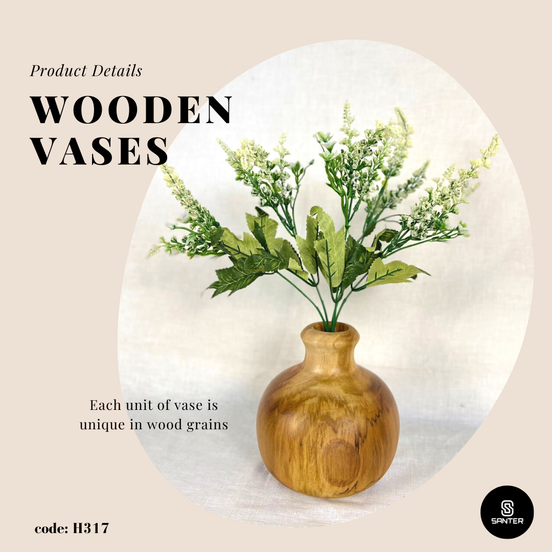 H317. Teak Wood (Kayu Jati) Wooden Vases