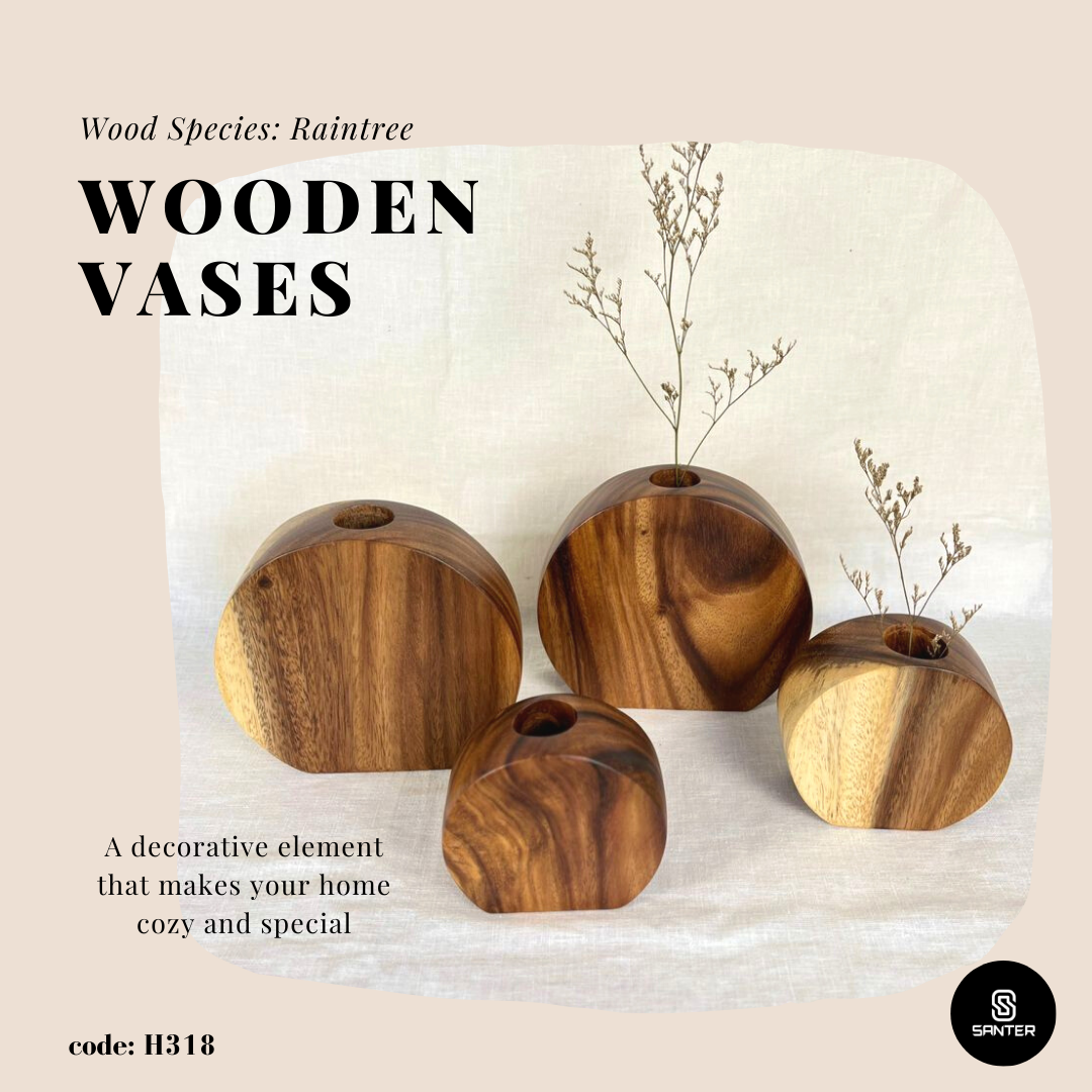 H318. Raintree Solid Wood Wooden Vases