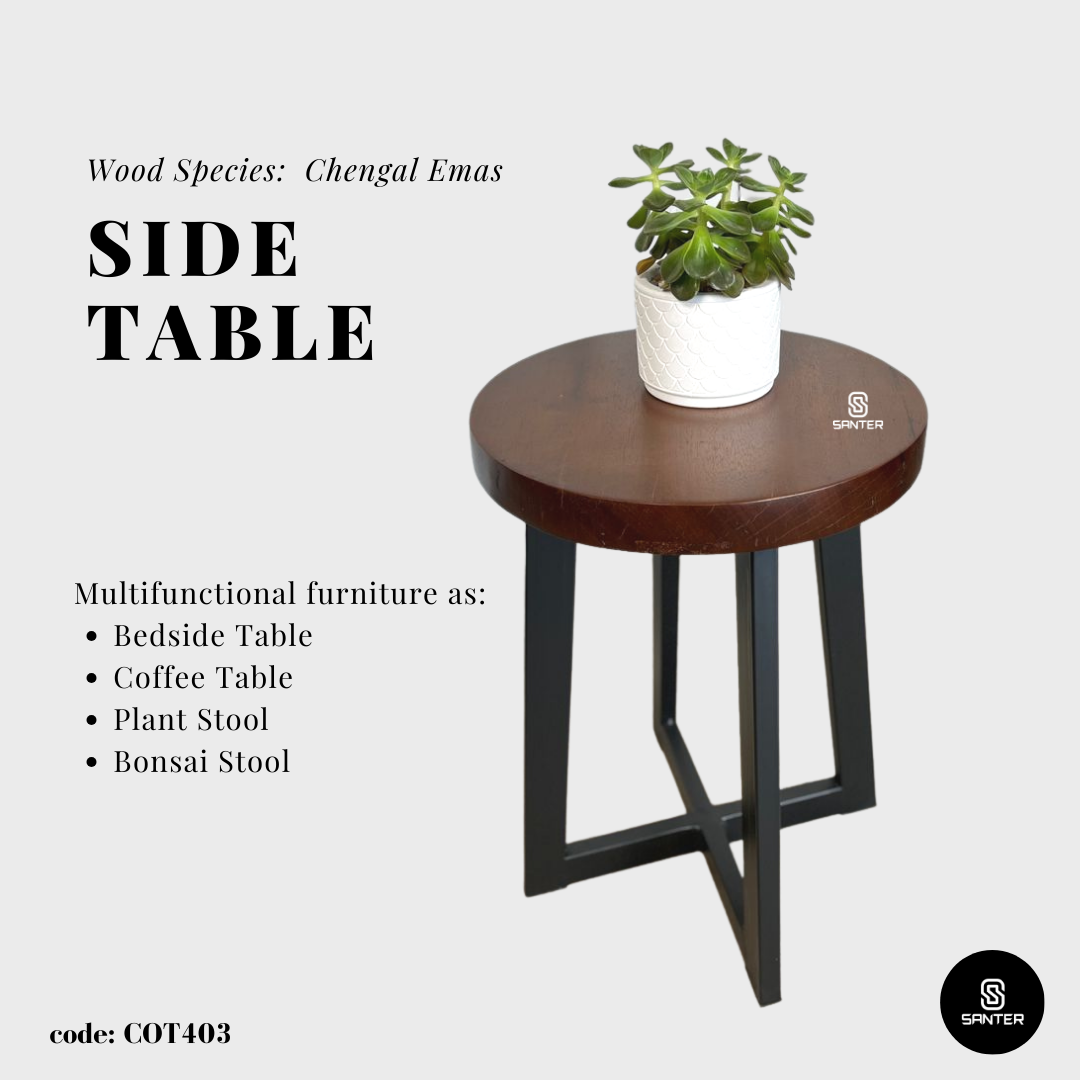 COT403. Chengal Emas or Raintree Solid Wood Round Stool / Chair / Side Table / Coffee Table