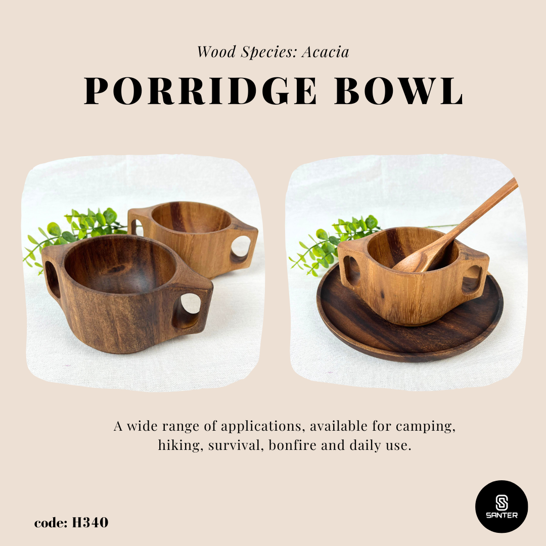 H340. Acacia Wood Handle Bowl / Porridge Bowl / Soup Bowl / Wooden Bowl / Baby Feeding Bowl