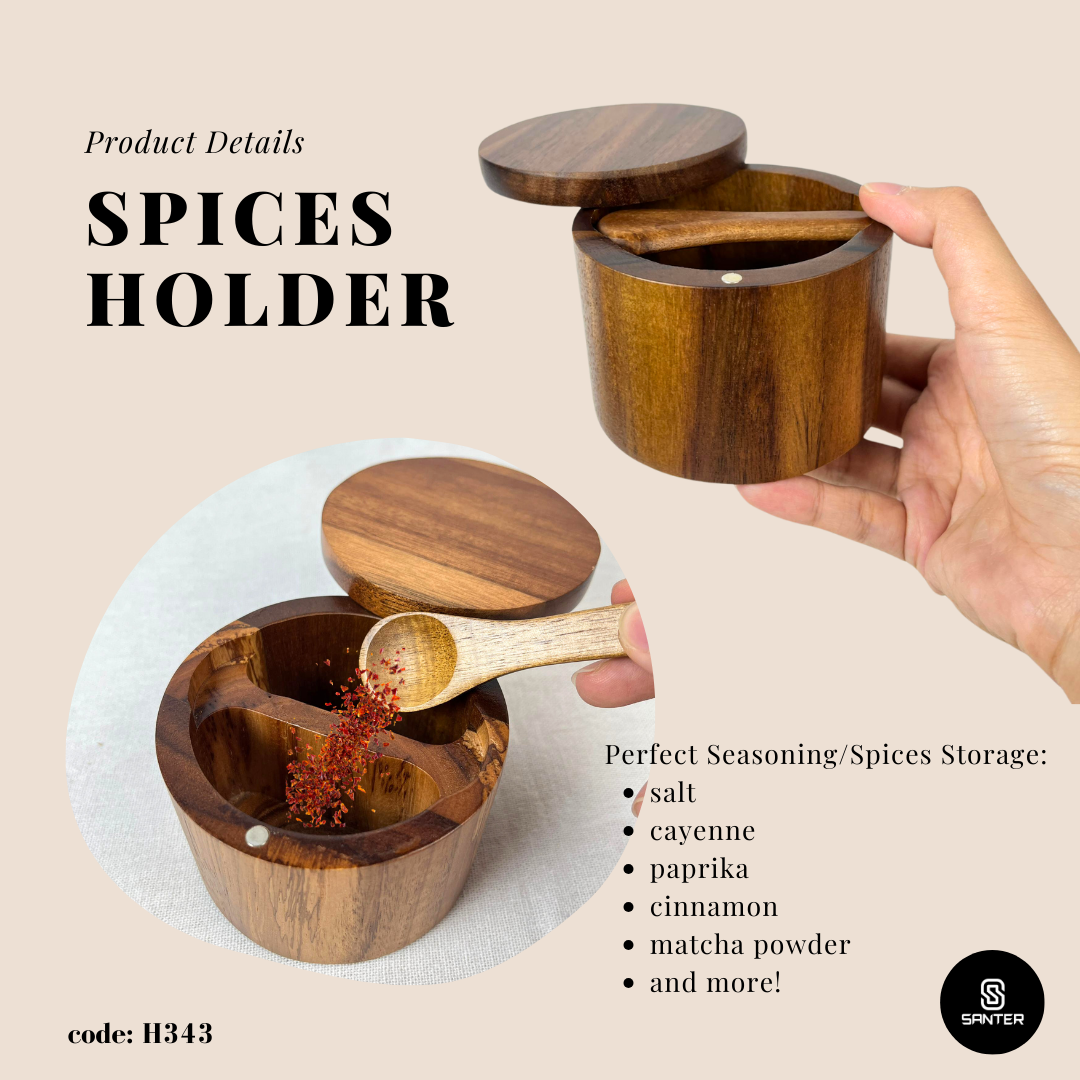 H343. Acacia Wood Salt & Seasoning Box with Lid / Spice Box / Seasoning Holder / Condiment Box