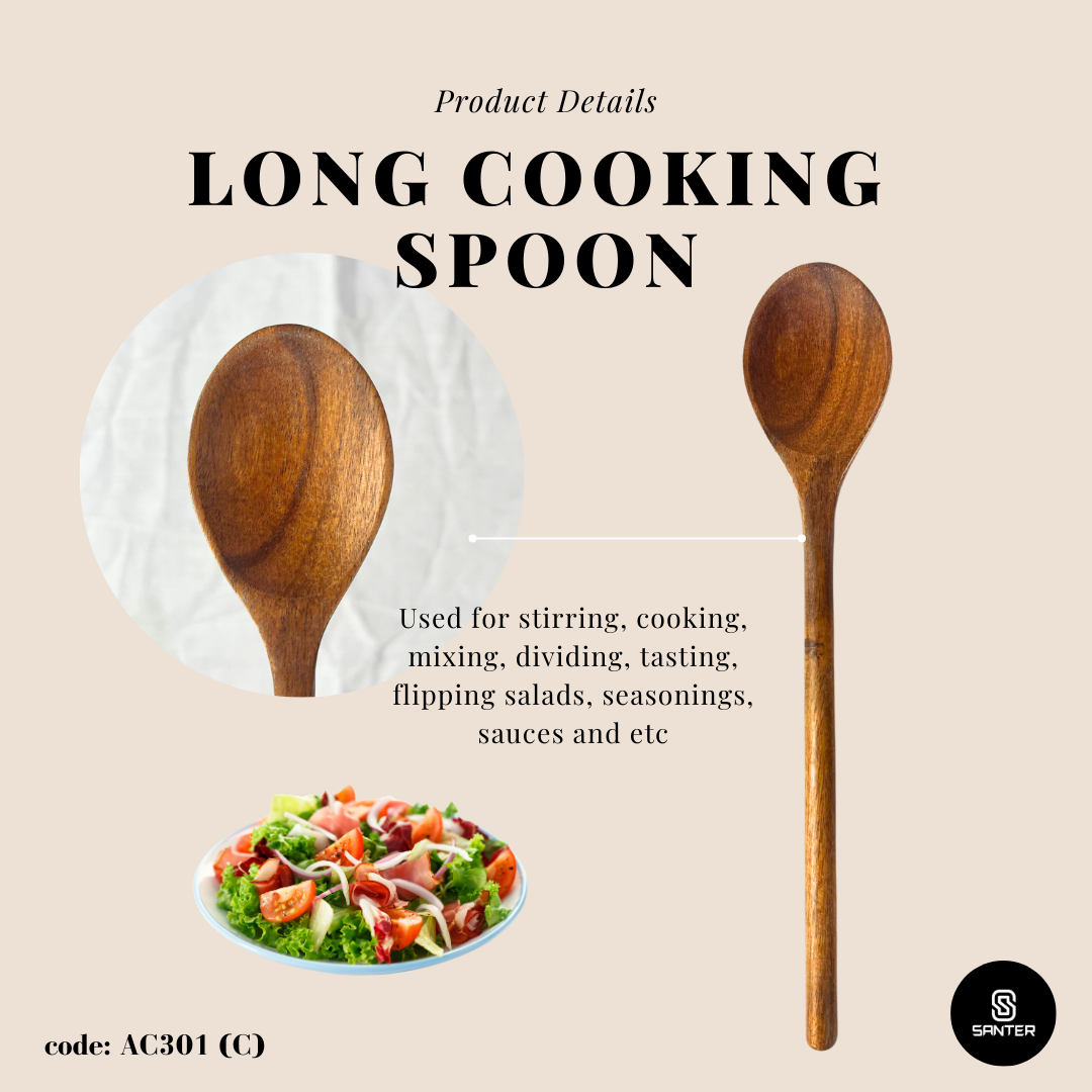 AC301. Acacia Wood Wooden Kitchen Utensils / Noodle Spatula / Slanted Spatula / Angled Spatula / Long Cooking Spoon