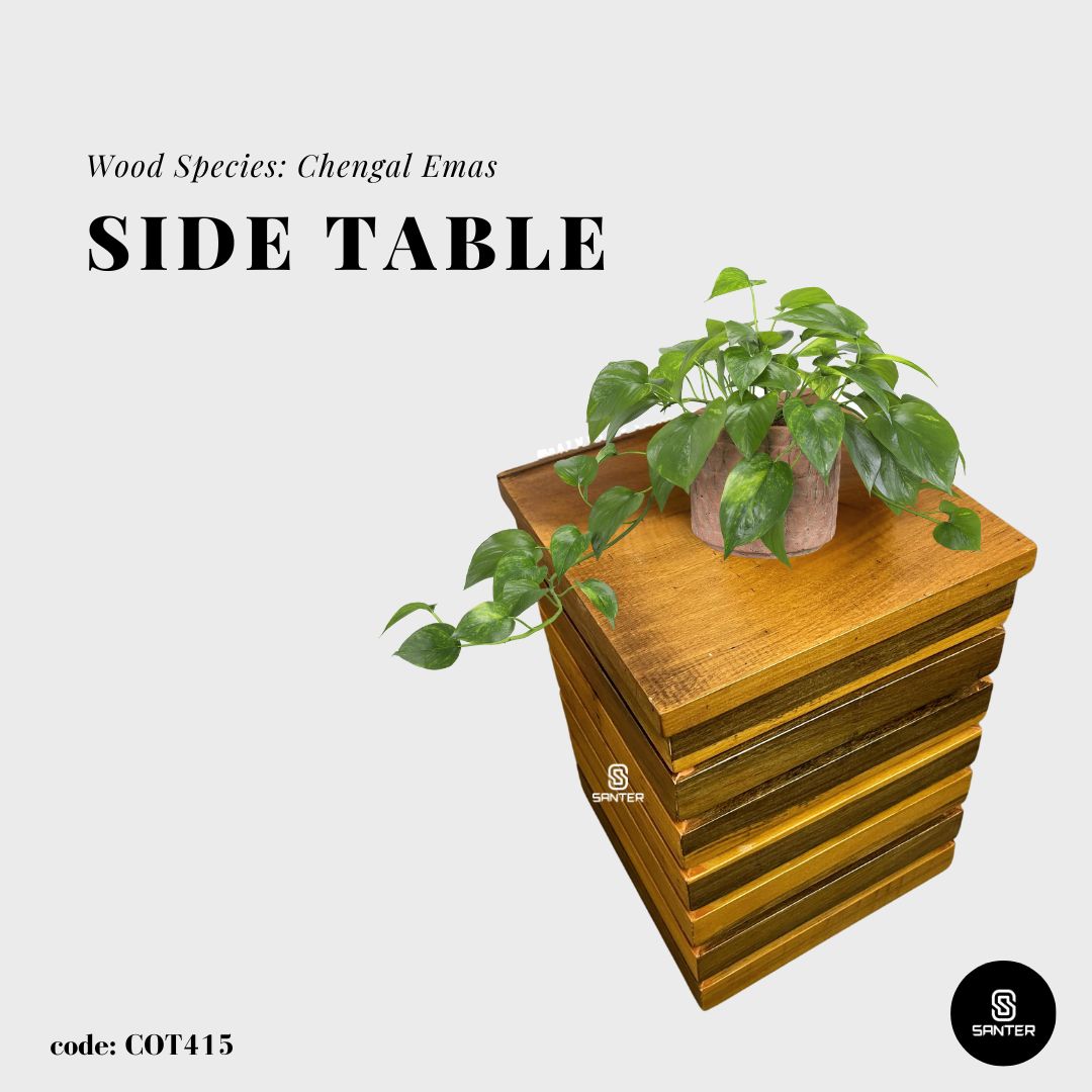COT415. Chengal Emas Solid Wood Stool / Plant Stool / Side Table / Bedside Table / Sofa Table