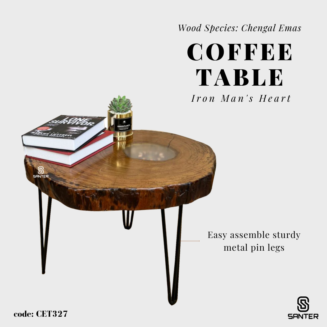 CET327. Chengal Emas Solid Wood Coffee Table / Sofa Table (Iron Man's Heart, Arc Reactor)