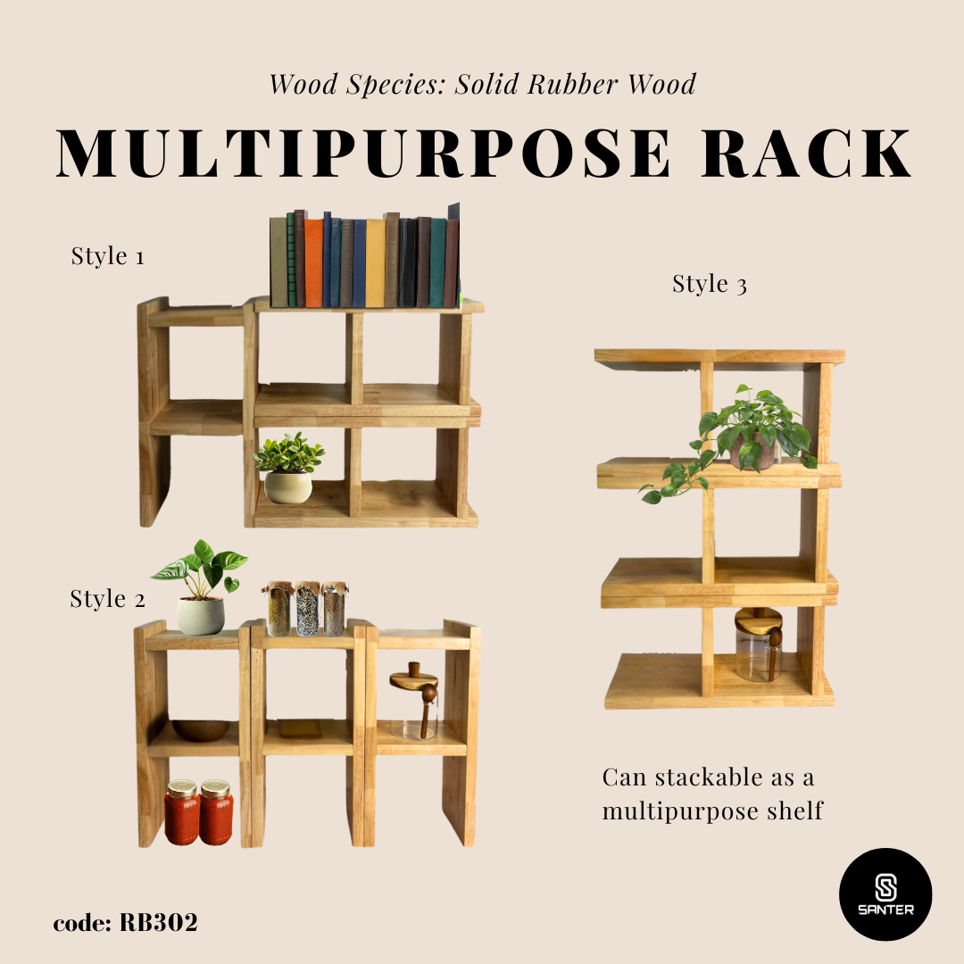 RB302. Solid Rubber Wood Kitchen Storage Rack / Multi-Tier Rack / Multipurpose Rack / Wooden Rack / Plant Pot Rack
