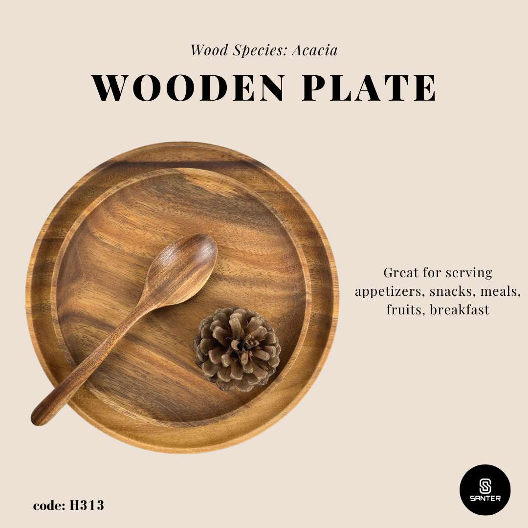 H313. Acacia Wood Round Wooden Plate