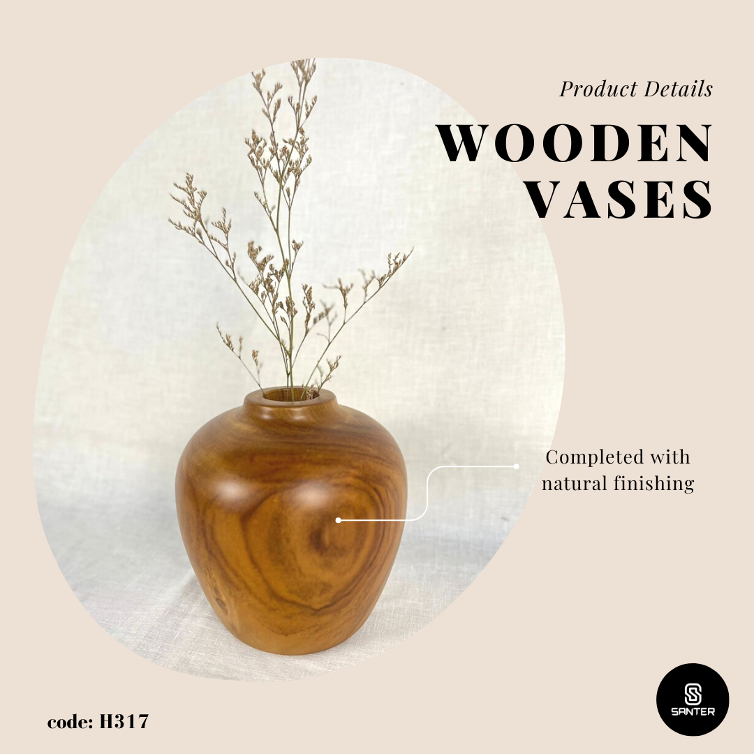 H317. Teak Wood (Kayu Jati) Wooden Vases