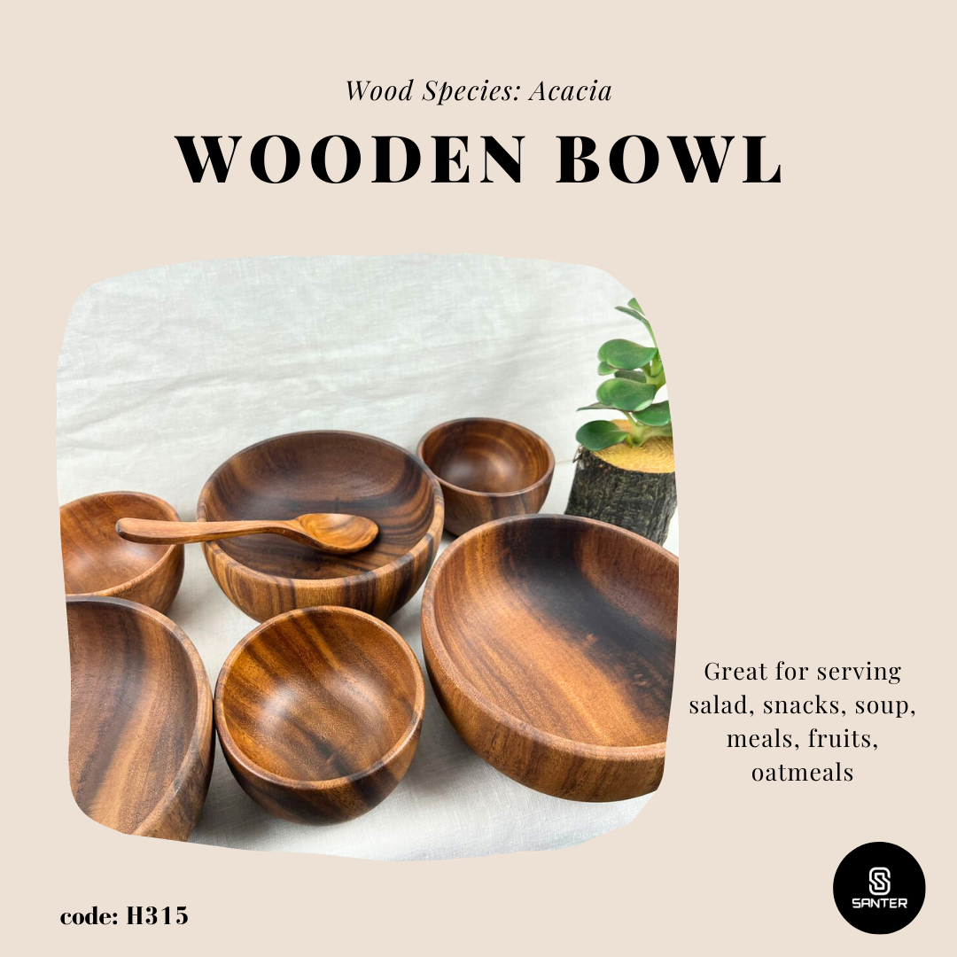 H315. Acacia Wood Round Wooden Bowl