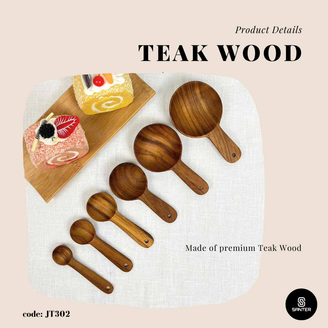 JT302. Teak Wood Wooden Measurings Spoon Set