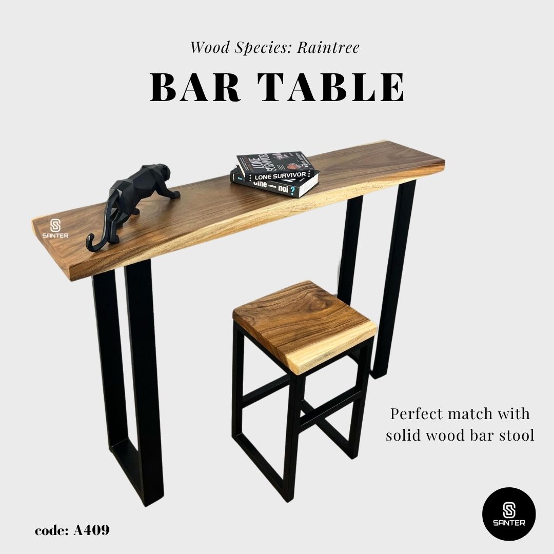 A409. Raintree Solid Wood Bar Table / Wooden Bar Table / Home Balcony Bar Table / Kitchen Island - 4ft/ 5ft/ 6ft length