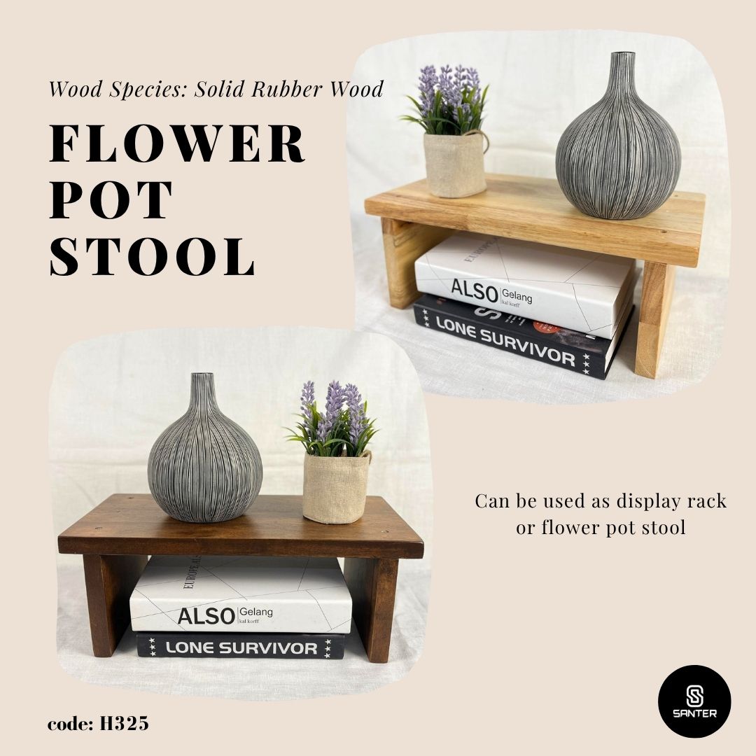 H325. Solid Rubber Wood Stool / Flower Pot Stool / Plant Stool / Small Bench