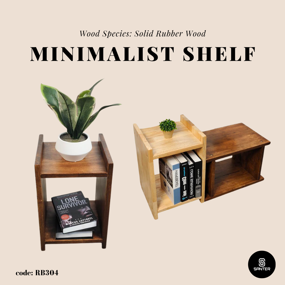 RB304. Solid Rubber Wood Side Table/ Bedside Table/ Storage Shelf/ Book Shelf/ Plant Pot Rack/ Side Table with Shelf