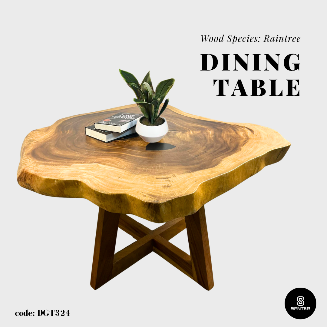 DGT324. Raintree Solid Wood Dining Table / Tea Table / 6 Seater Wooden Table