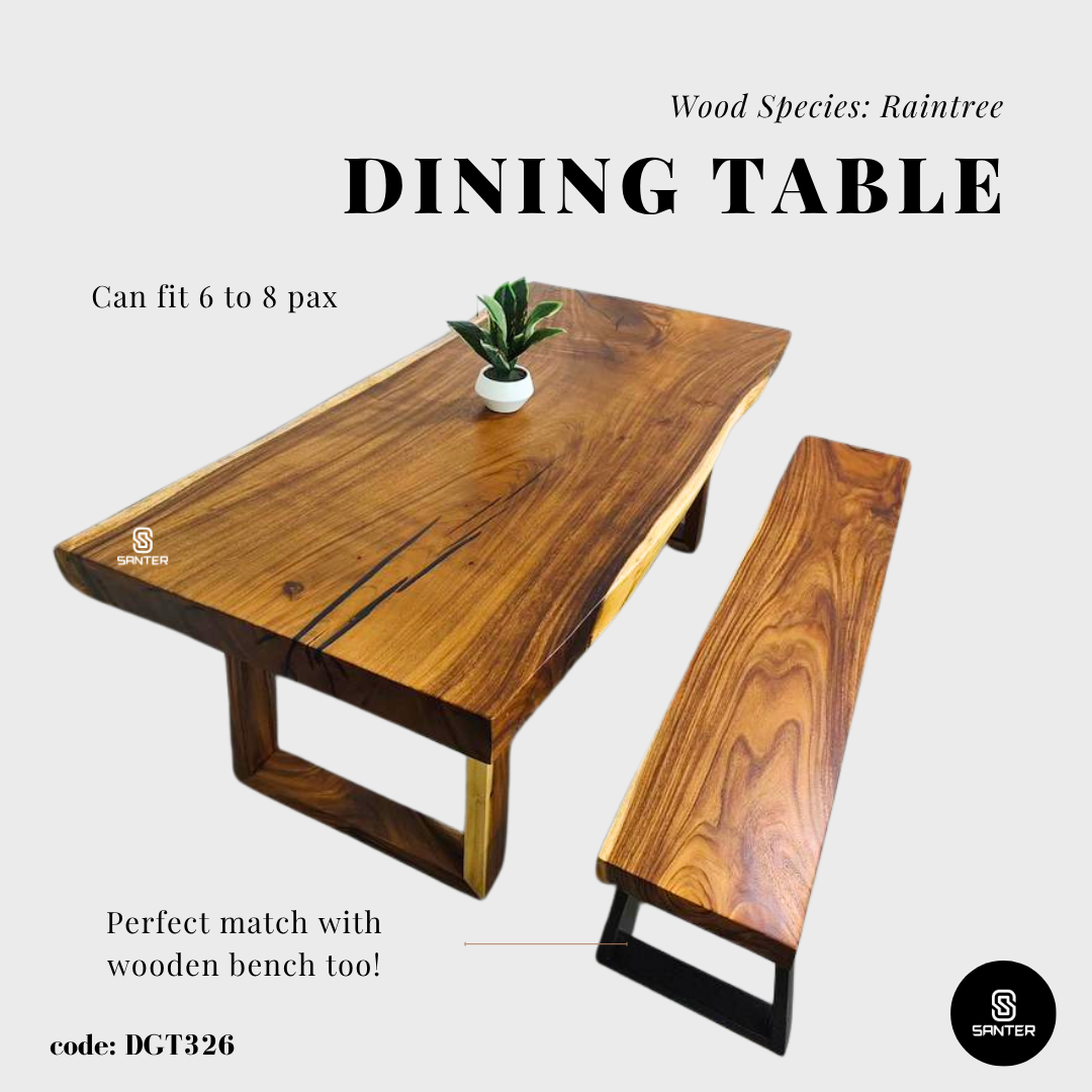 DGT326. Raintree Solid Wood Dining Table/ Meeting Table/ Working Desk/ Tea Table/ 6-8 Seater Wooden Table