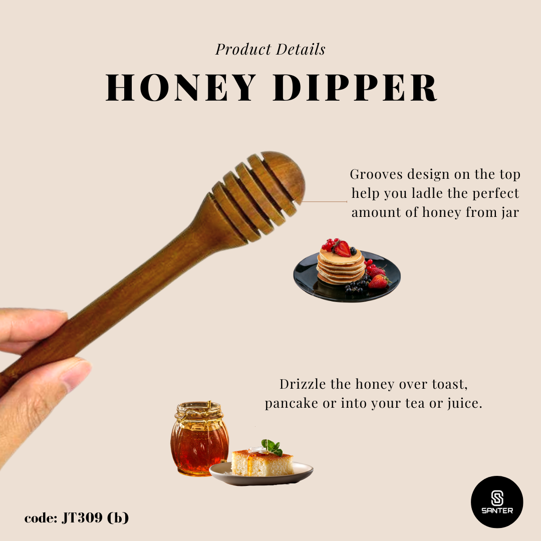 JT309. Teak Wood Honey Spoon/ Honey Dipper/ Honey Stirrer/ Honey Stick/ Honey Wand/ Honey Dripper