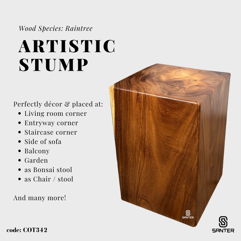 COT342. Raintree Solid Wood Stump / Stool / Pedestal / Side Table