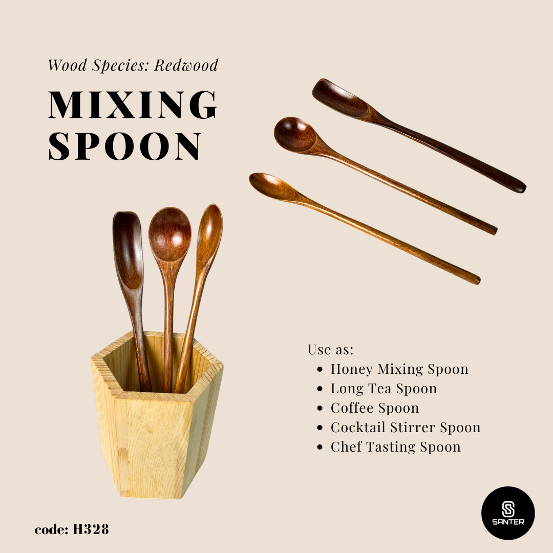 H328. Redwood Wooden Mixing Spoon / Honey Spoon / Coffee Spoon / Stirring Spoon / Cocktail Stirrer Spoon