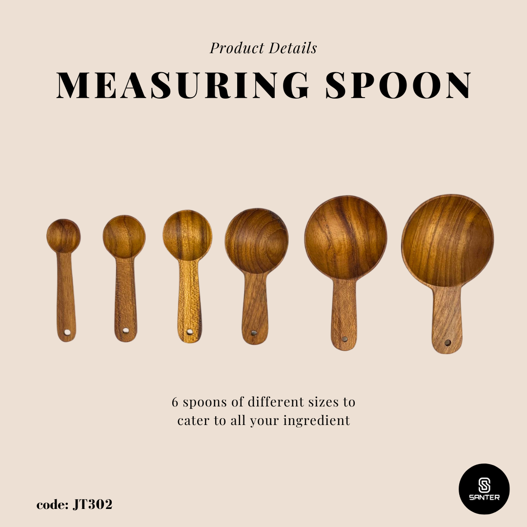 JT302. Teak Wood Wooden Measurings Spoon Set