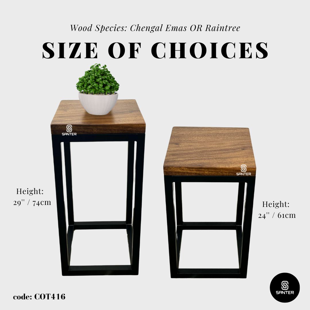 COT416. Chengal Emas or Raintree Solid Wood Wooden Pedestal / Plant Stool / Side Table / Garden Stool / Balcony Stool