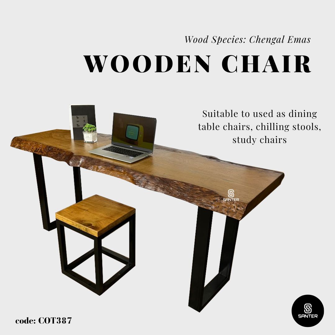 COT387. Chengal Emas Solid Wood Stool/ Chair/ Coffee Table/ Side Table/ Wooden Pedestal/ Bar Stool/ Counter Stool/ Dining Stool