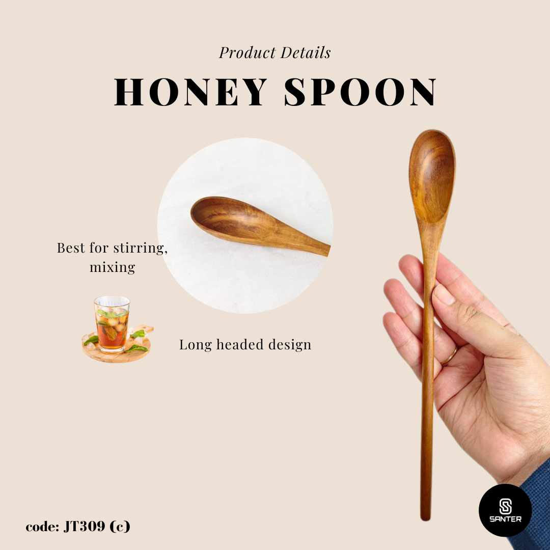 JT309. Teak Wood Honey Spoon/ Honey Dipper/ Honey Stirrer/ Honey Stick/ Honey Wand/ Honey Dripper