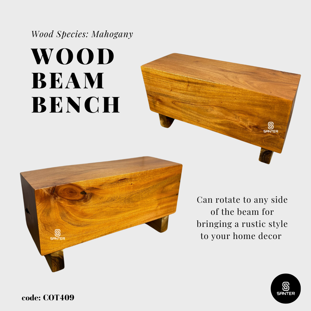COT409. Mahogany Solid Wood Beam Bench / Artistic Stump / Rustic Bench / Wooden Block Bench