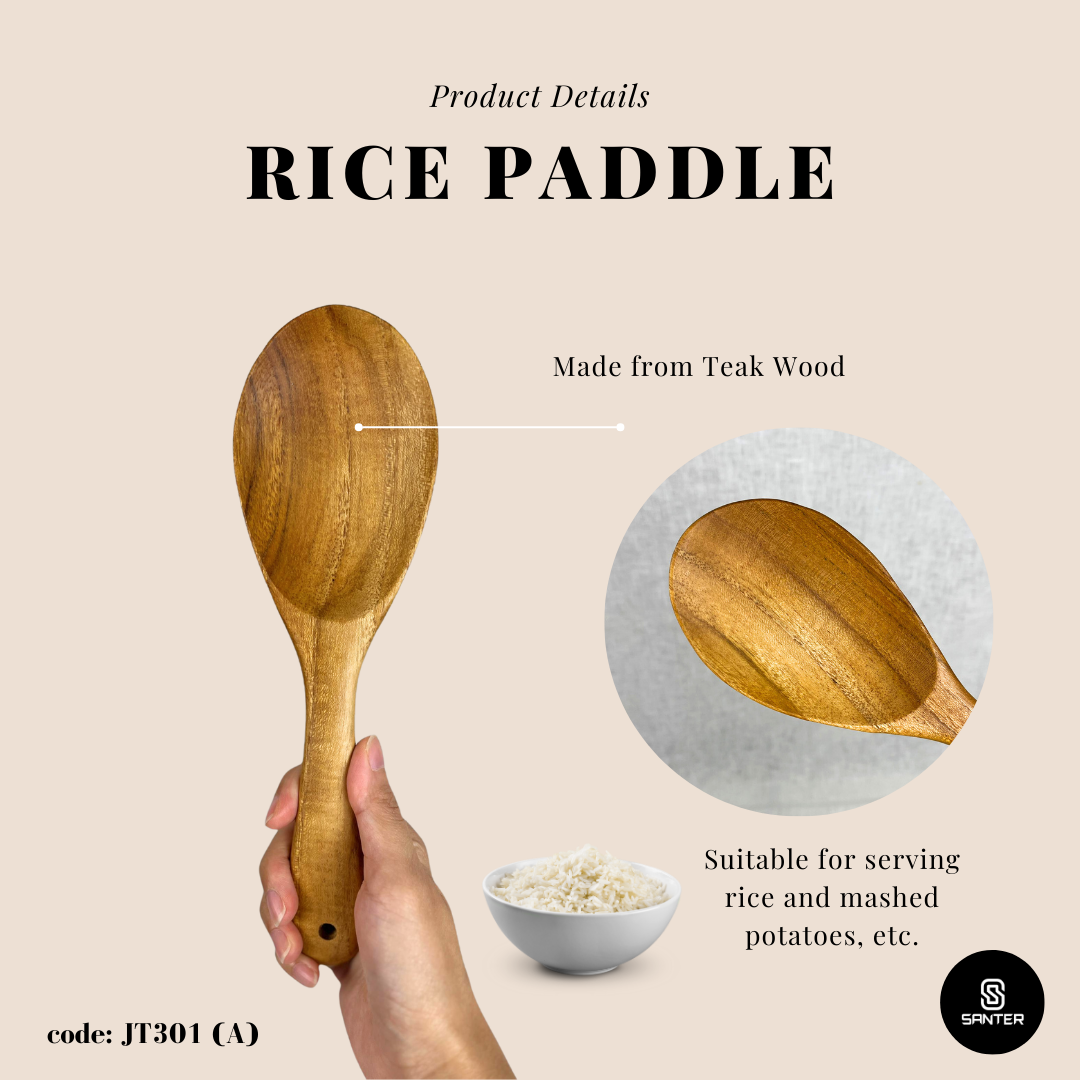 JT301. Teak Wood Wooden Kitchen Utensils / Rice Paddle / Frying Spatula / Wok Spatula / Soup Ladle / Angled Spatula / Slanted Spatula / Slotted Turner