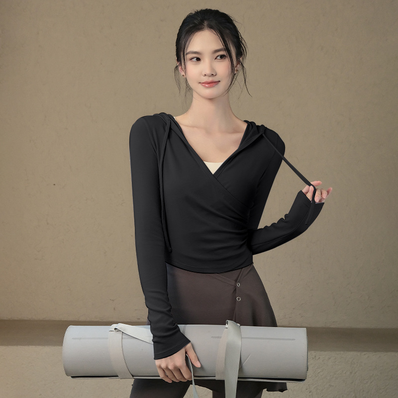 連帽交叉腰運動罩衫